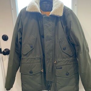Abercrombie & Fitch Olive Military Jacket with Sherpa Collar